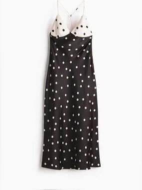 H&M Satin Polka Dot Slip Midi Dress Size: S